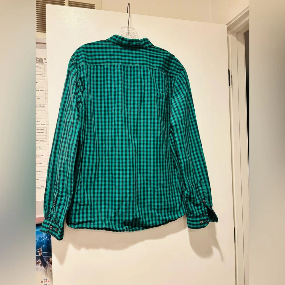 H&M Green Checkered Casual Button Down Shirt, Size Large